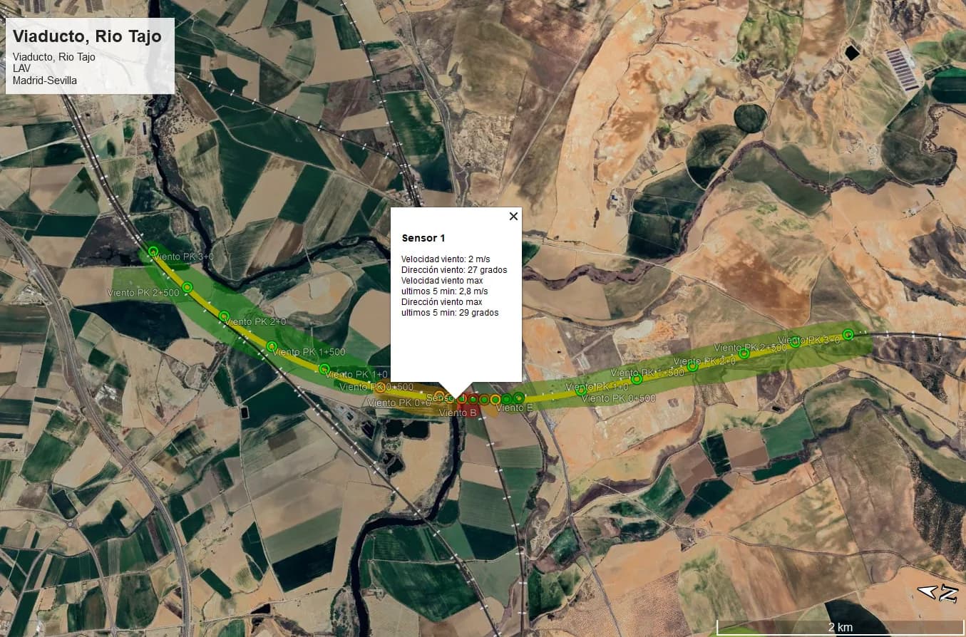 Modelo cartográfico de despliegue de una red de medida de viento sobre un viaducto de alta velocidad